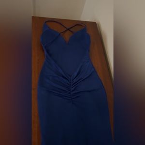 Long backless silk blue dress. Worn once, bought for $90, selling for $60